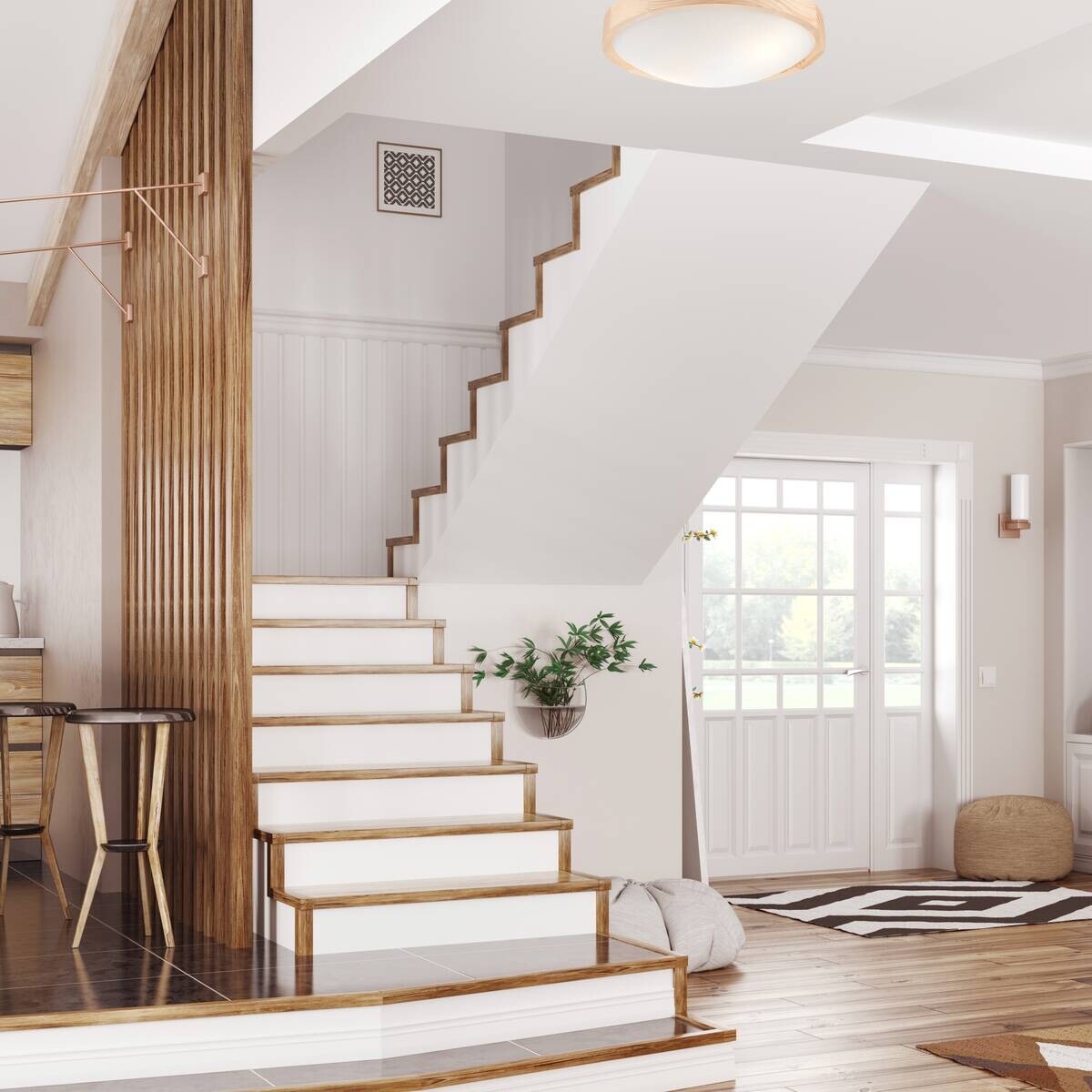 Lamkur Deckenleuchte Anello kiefer Glas Holz H/L: ca. 8x37 cm E27 2 Brennstellen