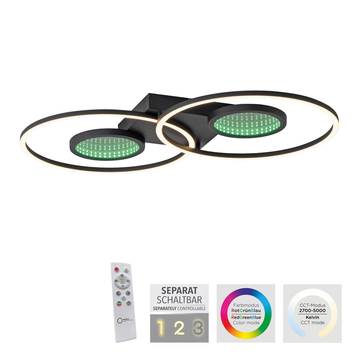 Just Light LED Deckenleuchte Tunel schwarz weiß Kunststoff Aluminium H/L: ca. 7x70 cm 2 Brennstellen