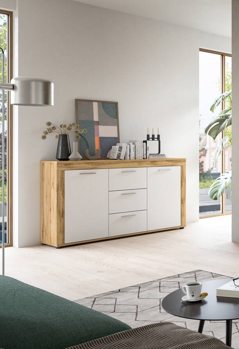 Sideboard Jam Eiche Wotan Nachbildung weiß B/H/T: ca. 125x80x35 cm