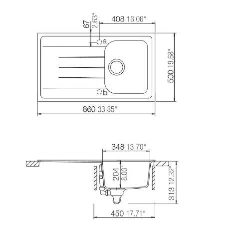 Respekta Einbauspüle Orlando 86 x 50 S schwarz Granitverbundmaterial B/H/T: ca. 86x20,9x50 cm