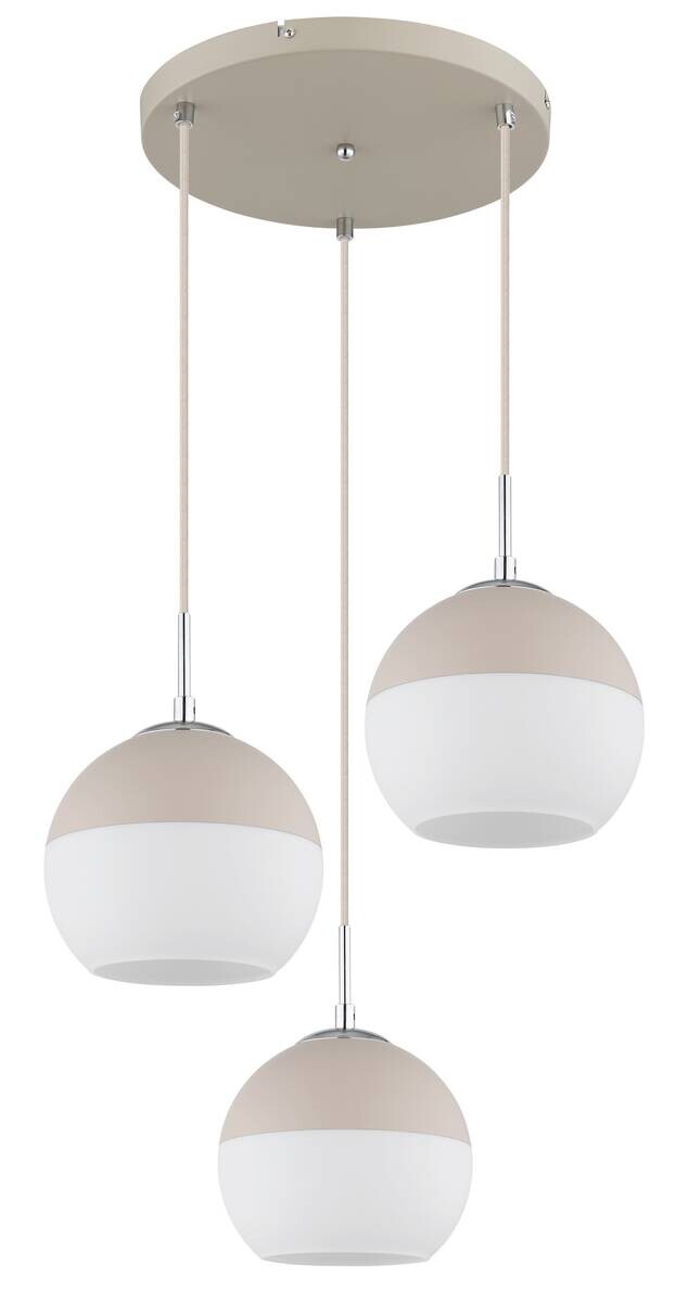 GLOBO Pendelleuchte sand Opal weiß Metall Textil Glas H/D: ca. 120x42,5 cm E27 3 Brennstellen