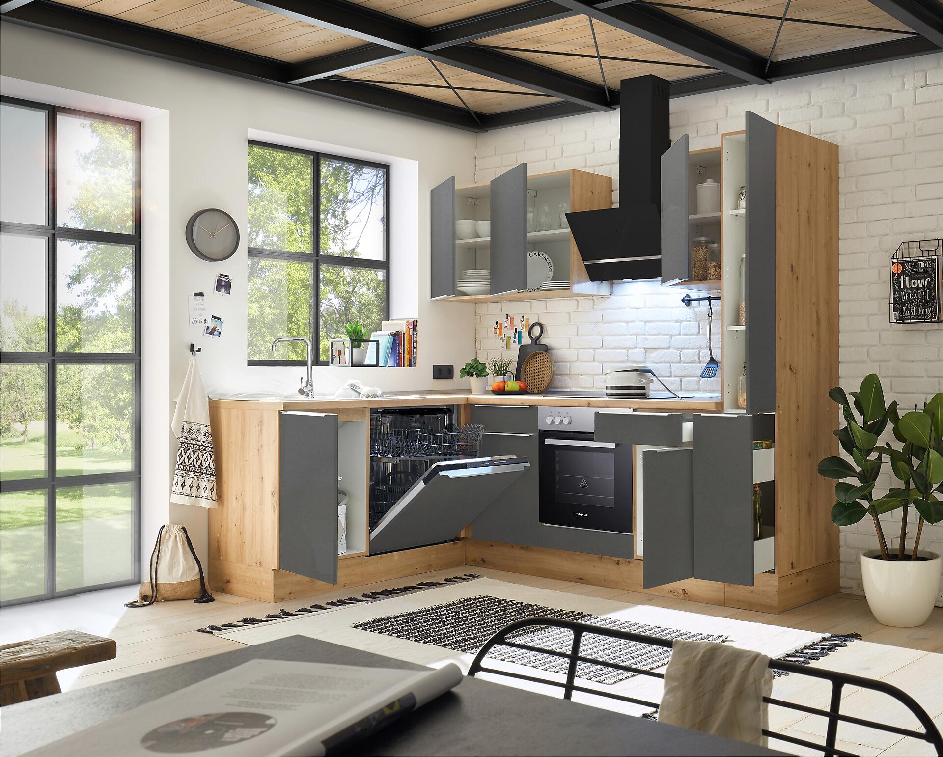 Respekta Winkelküche Marleen grau matt B/H/T: ca. 250x211x170 cm