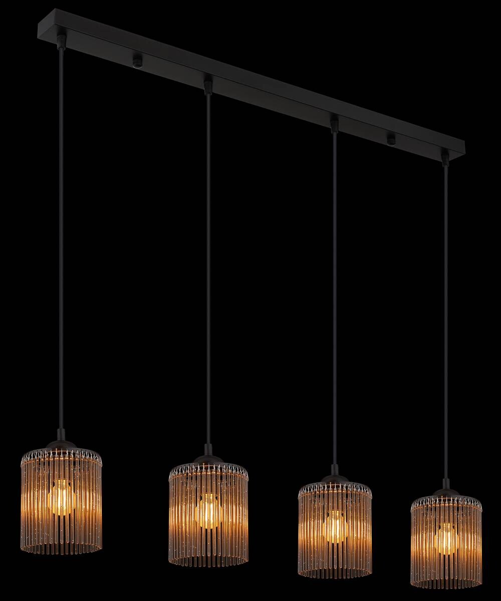 GLOBO Pendelleuchte LEEDS 33080408 schwarz Rauch Metall Kunststoff B/H/L: ca. 87x133x12 cm E14 4 Brennstellen