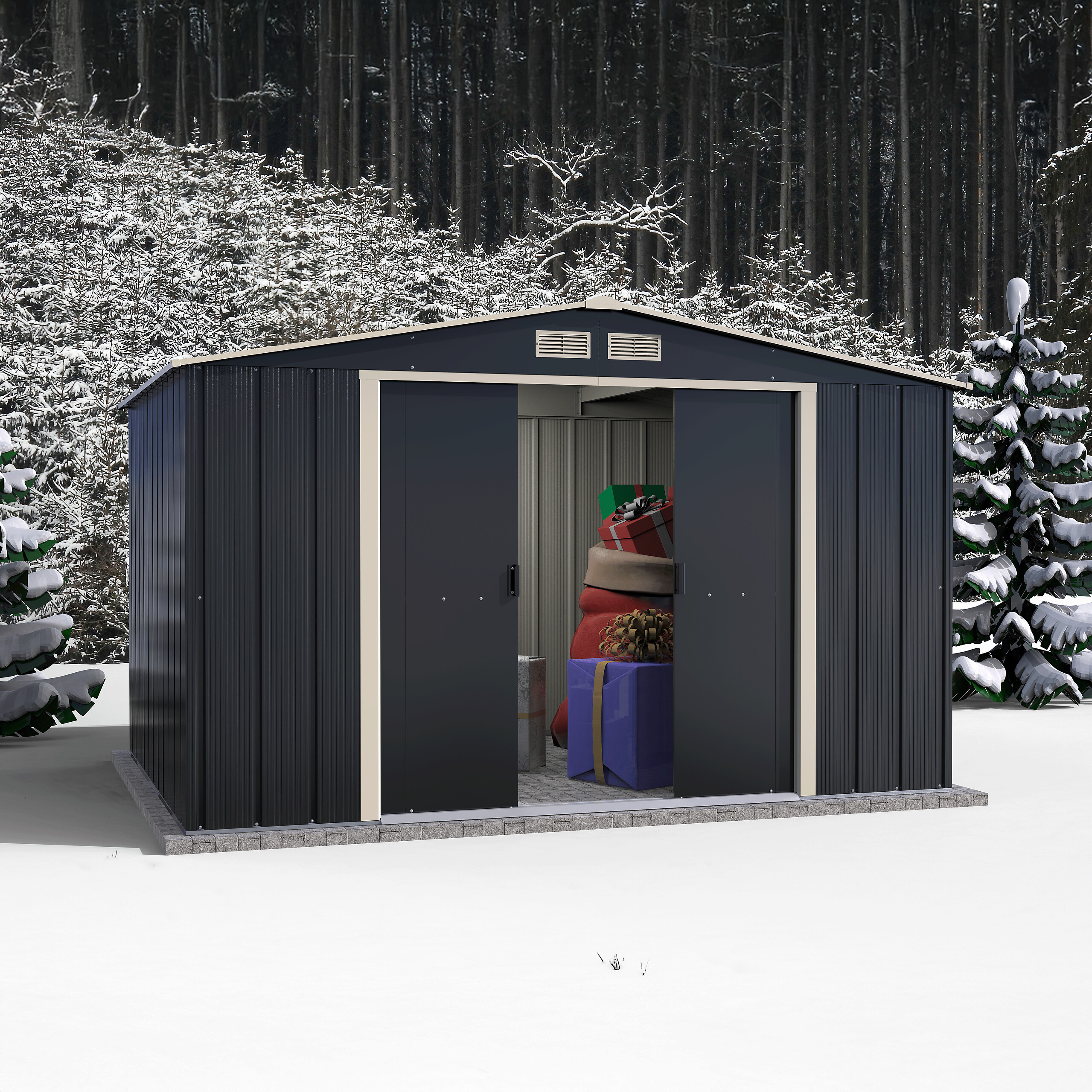 VCM Gerätehaus anthrazit B/H/L: ca. 322x196x234 cm