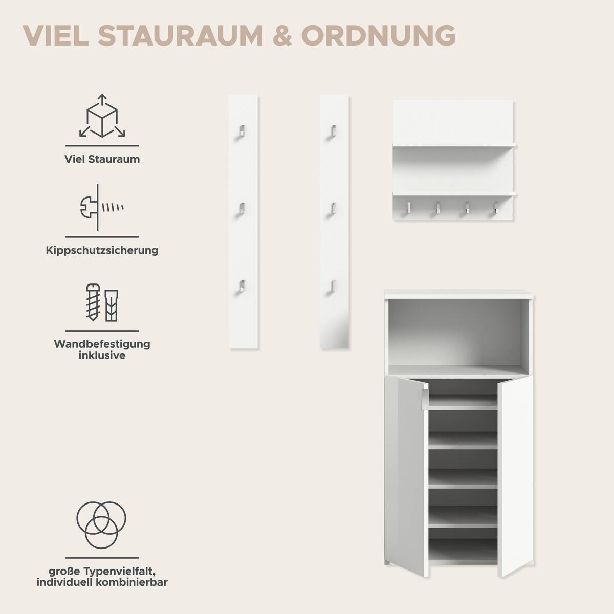 Garderobe PROJEKT X weiß weiß Hochglanz B/H/T: ca. 111x191x37 cm