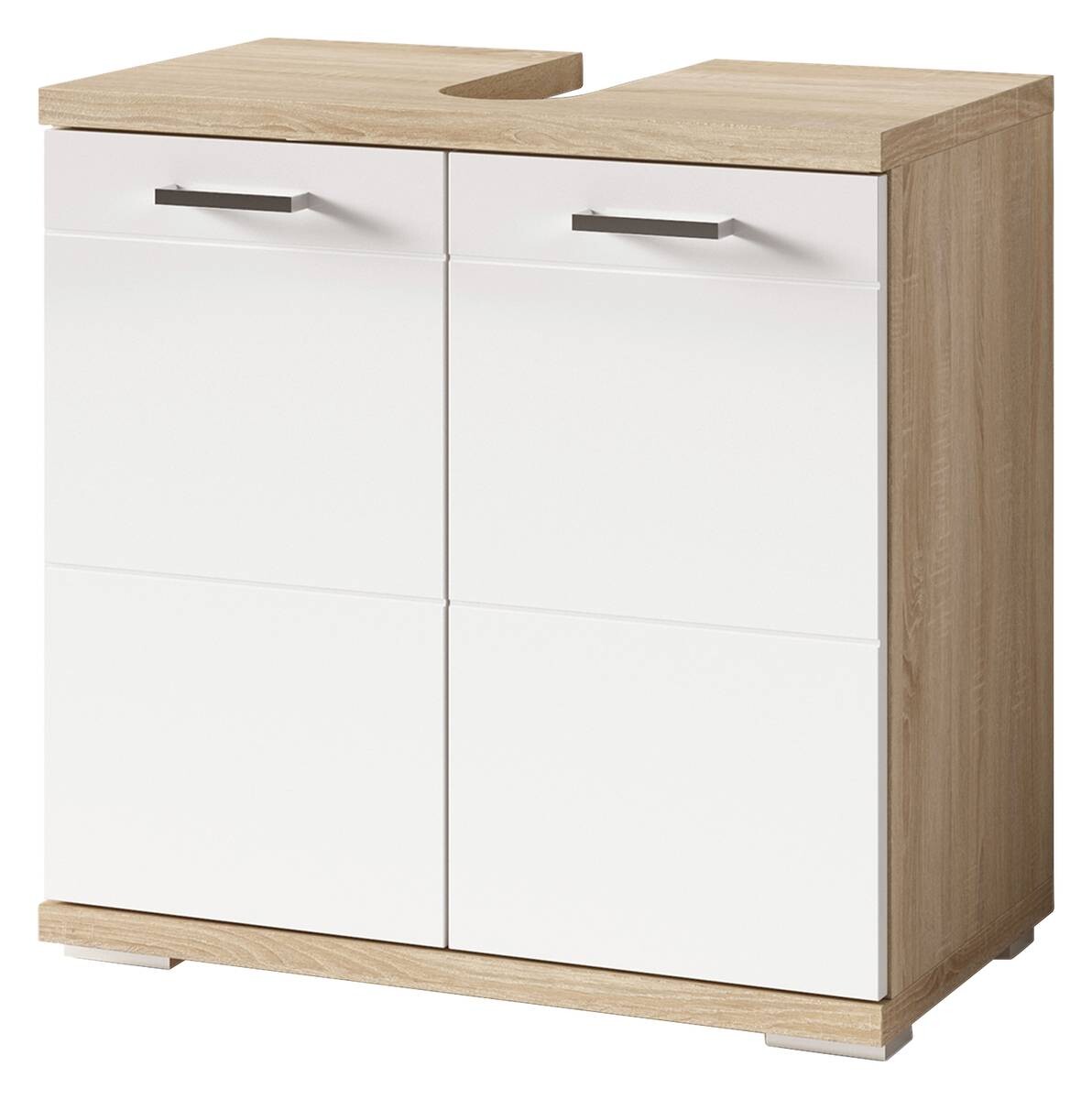 Waschbeckenunterschrank NEBRASKA Eiche Nachbildung weiß Lack Hochglanz silber B/H/T: ca. 60x59x31,5 cm