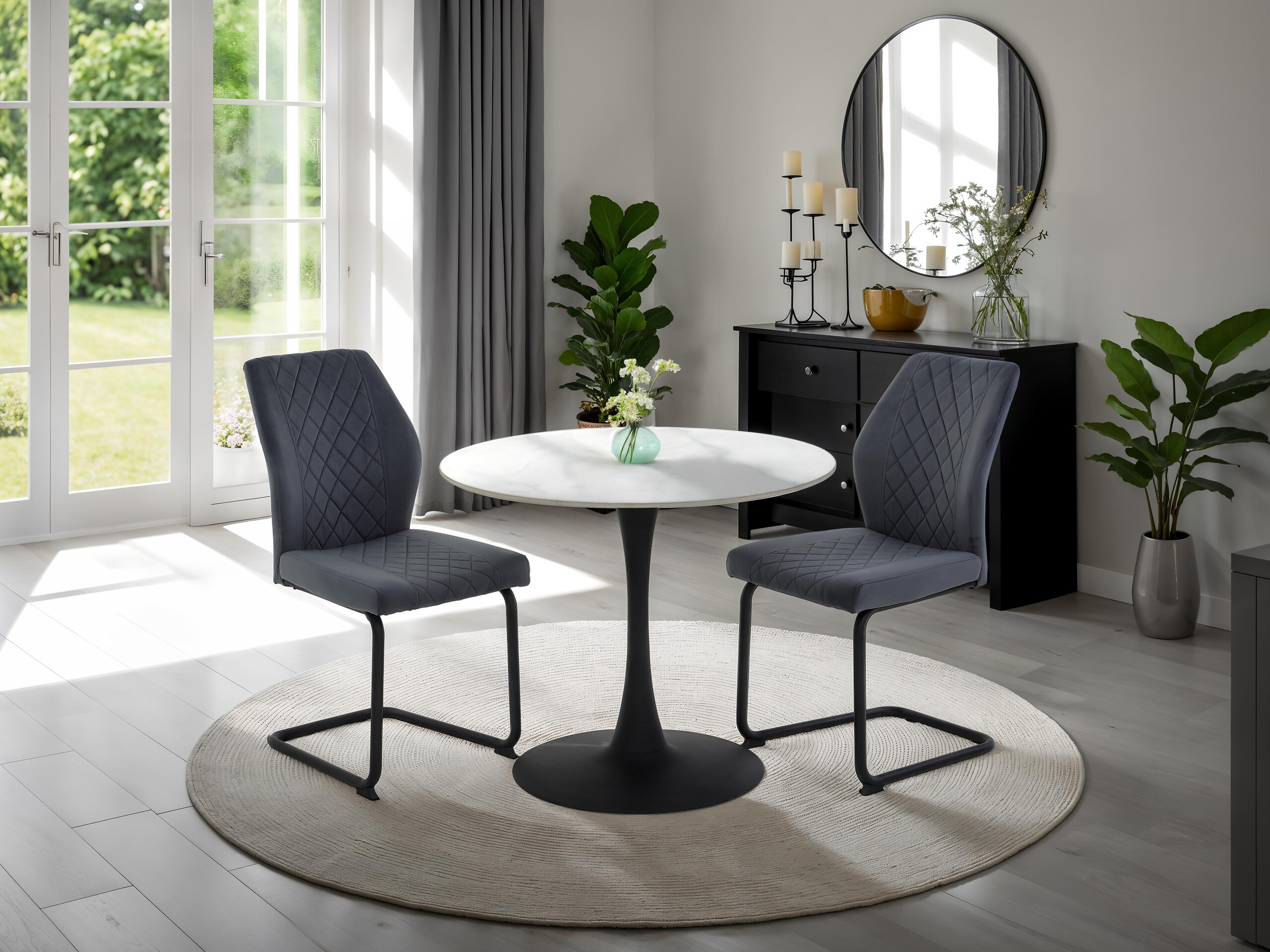 Esstisch Paola I Marmoroptik weiß anthrazit H/D: ca. 75x90 cm