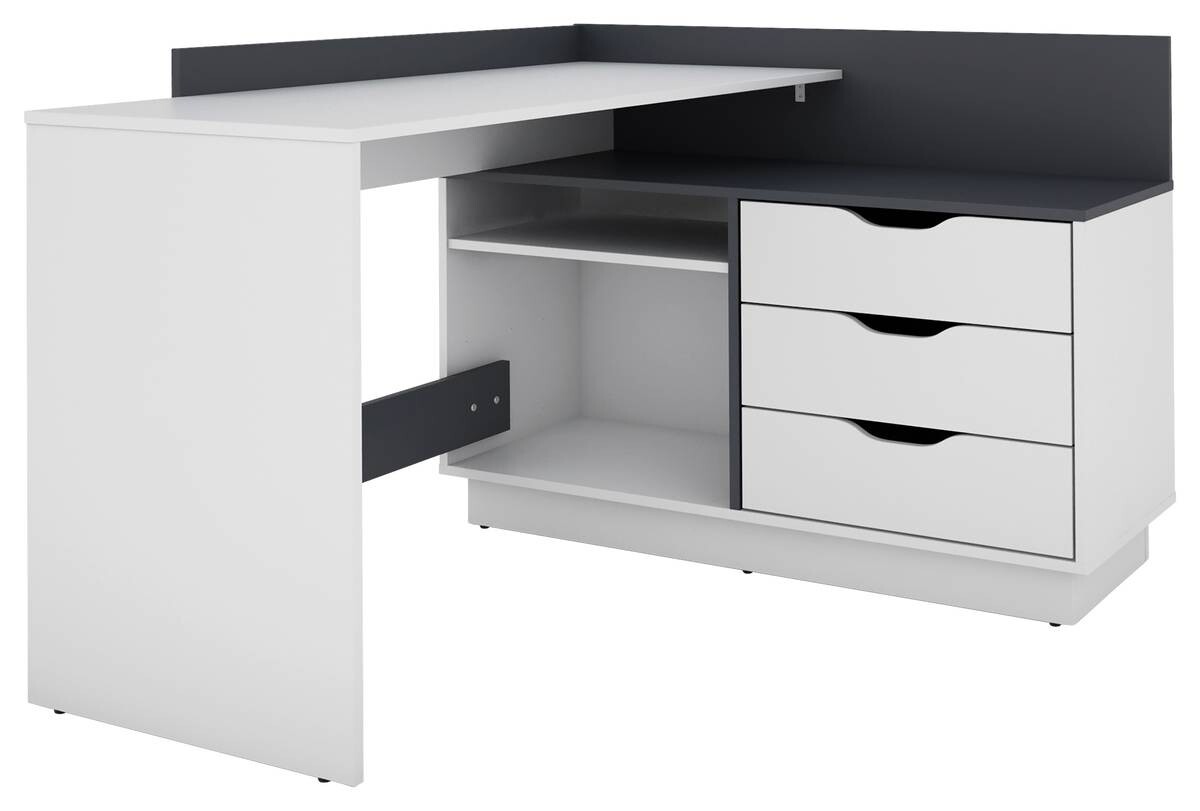 Winkelschreibtisch BELFAST weiß anthrazit B/H/T: ca. 129x83,5x105 cm