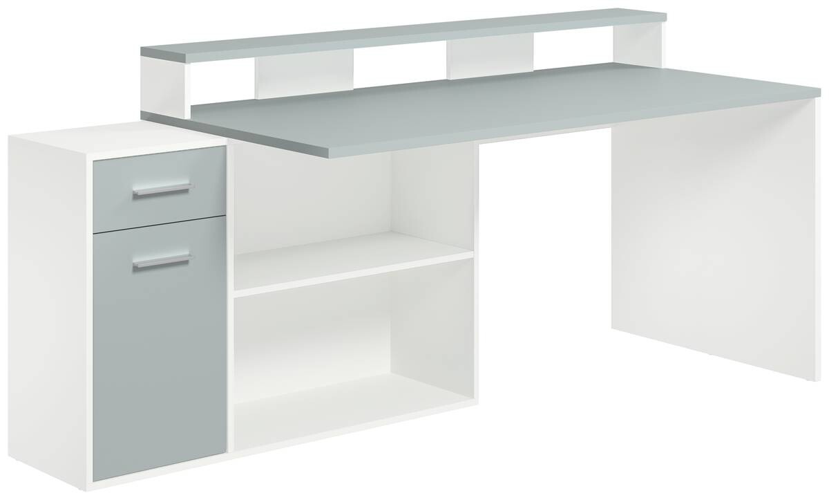 Schreibtisch Gamer hellgrau matt weiß matt B/H/T: ca. 160x92x115 cm