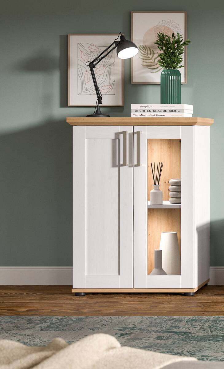 Vitrinenschrank VERONA Lärche Nachbildung Eiche Nachbildung B/H/T: ca. 64x88x37 cm