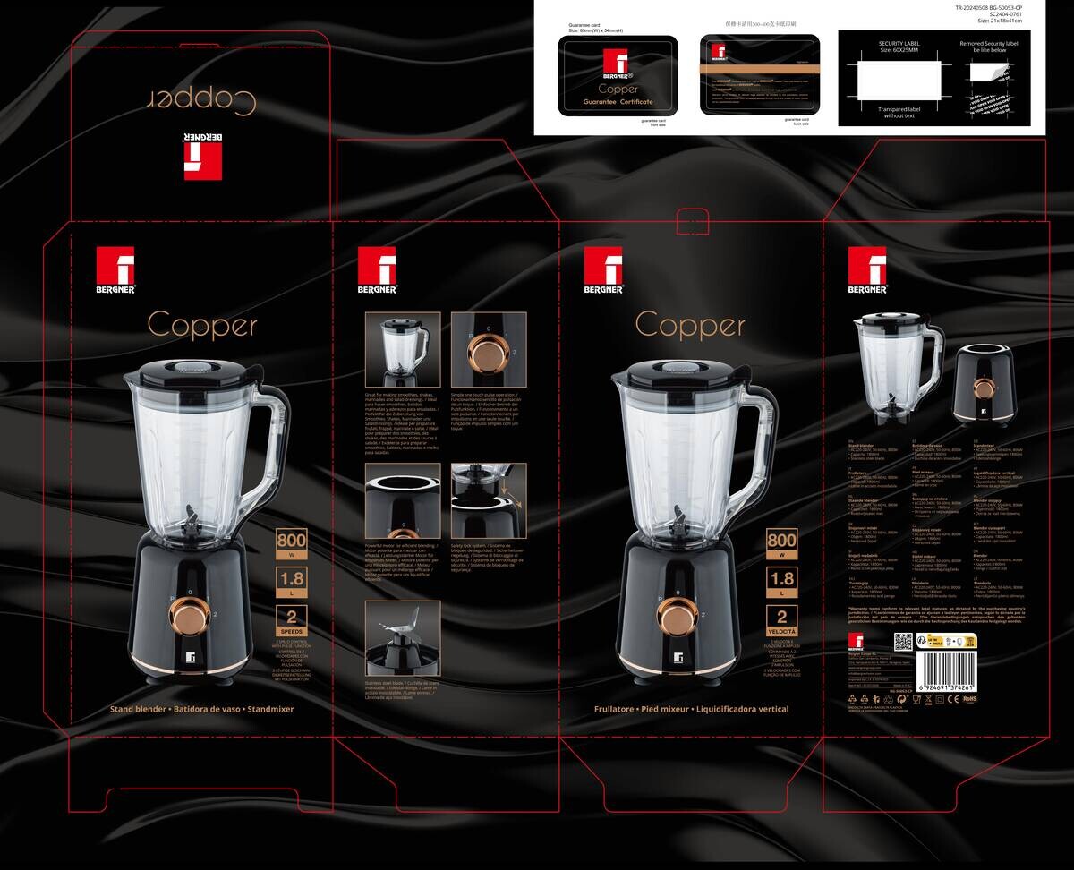 BERGNER Stabmixer schwarz Stahl Kunststoff B/H/L: ca. 18x40,5x20,5 cm