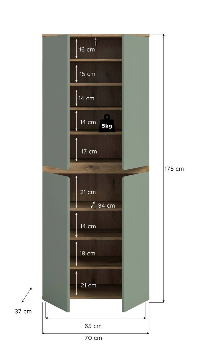 Schrank SCARPA Evoke Oak Nachbildung grün B/H/T: ca. 70x175x37 cm
