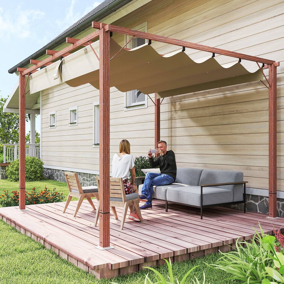 Outsunny Pergola natur Aluminium B/H/L: ca. 296x232x299 cm