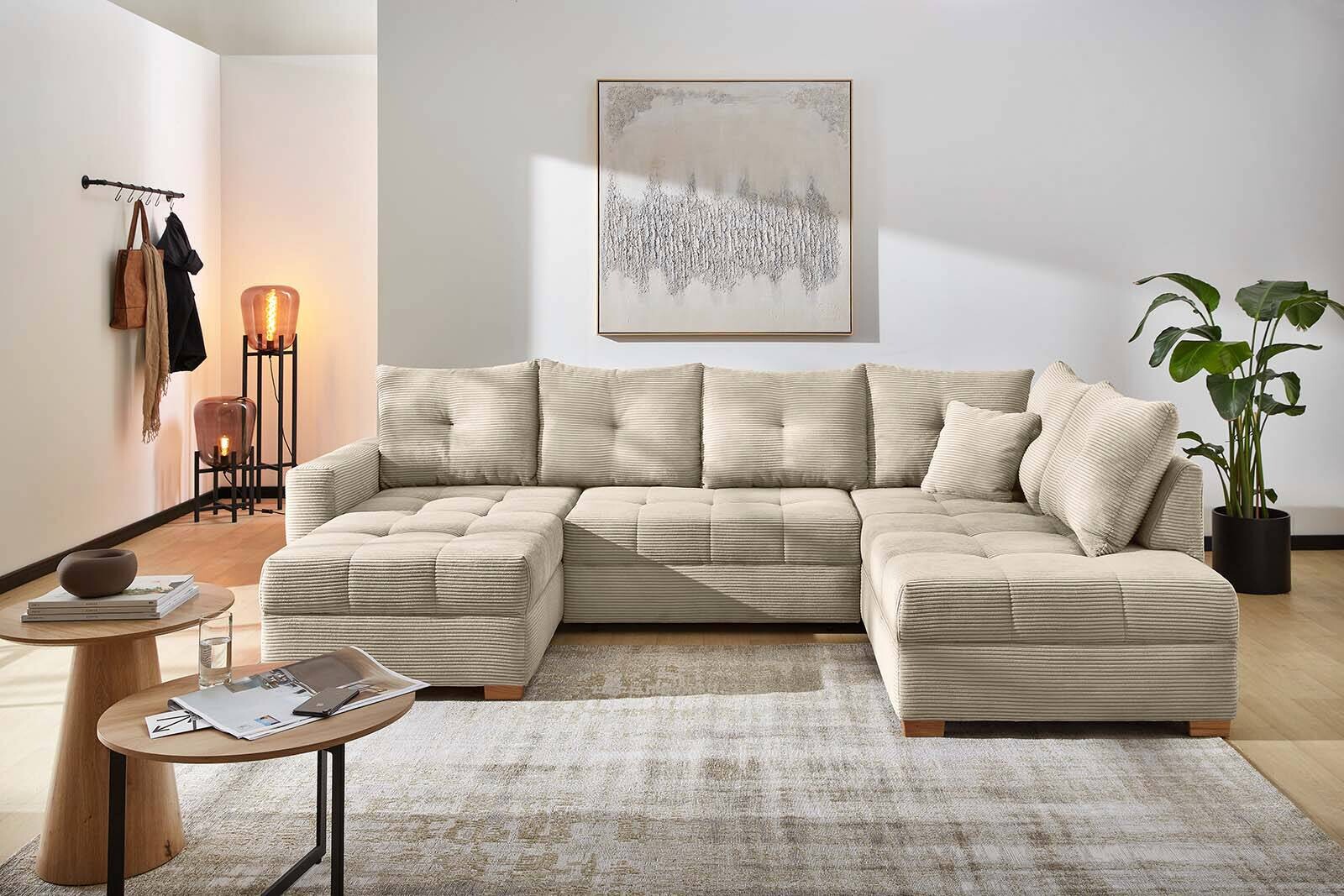 Wohnlandschaft Greige Microfaser B/H/T: ca. 313x92x200 cm