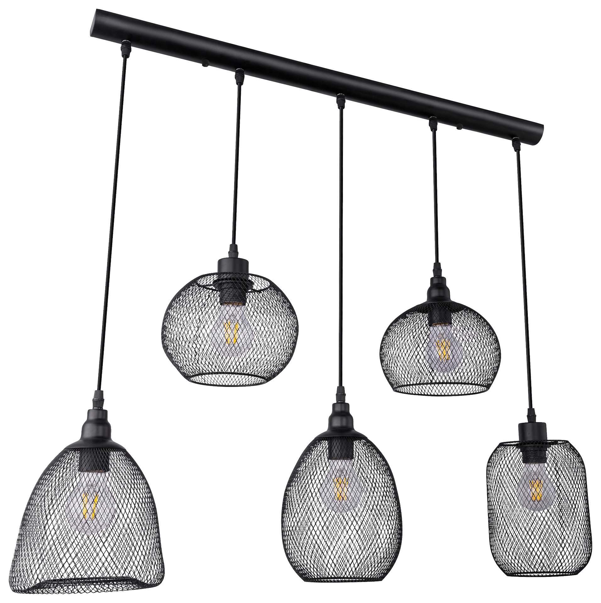 GLOBO Pendelleuchte Anya schwarz Metall B/H/T: ca. 89x120x20 cm E27 5 Brennstellen