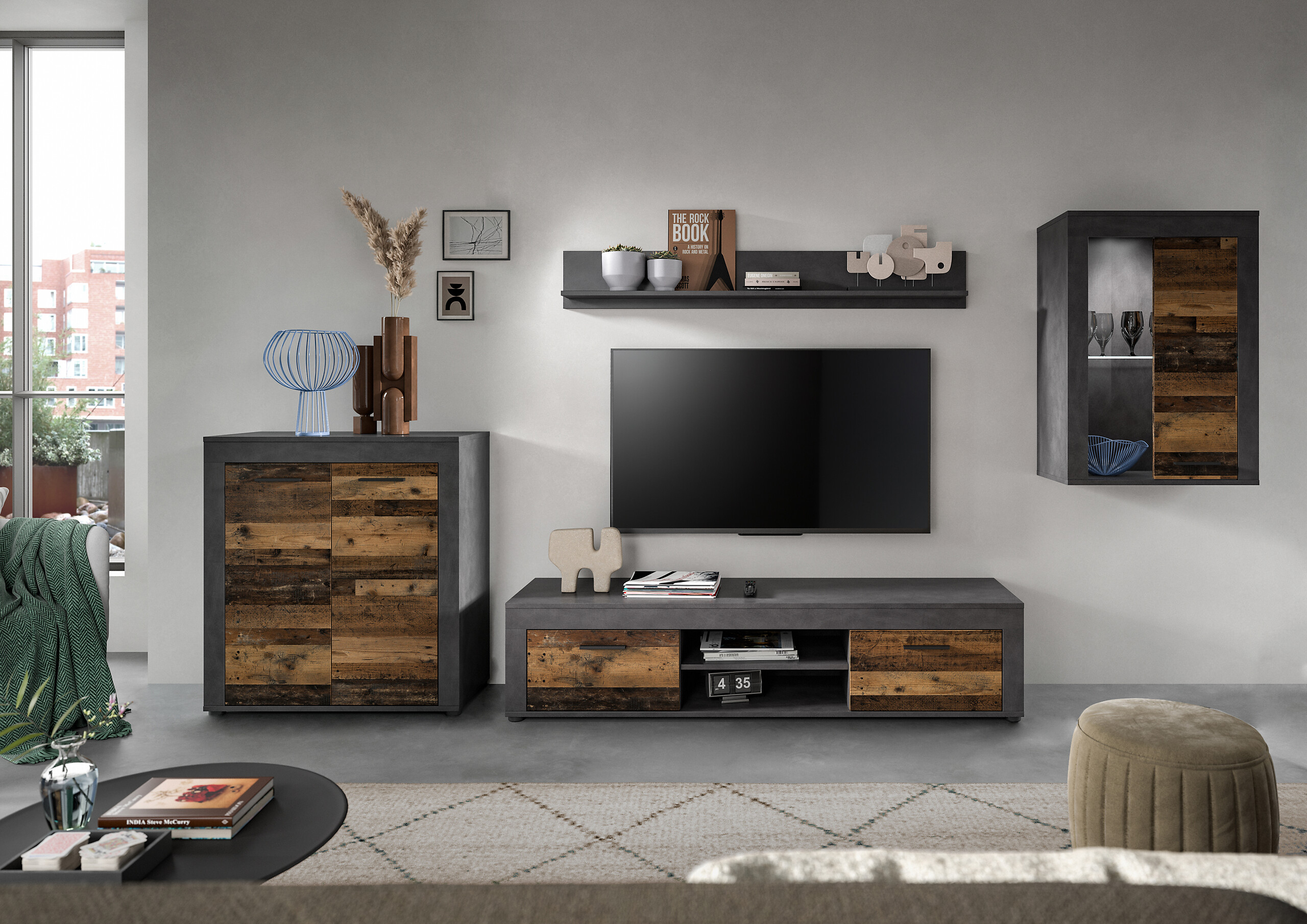 Wohnwand Jam Matera Nachbildung Old Wood Nachbildung B/H/T: ca. 169x330x35 cm