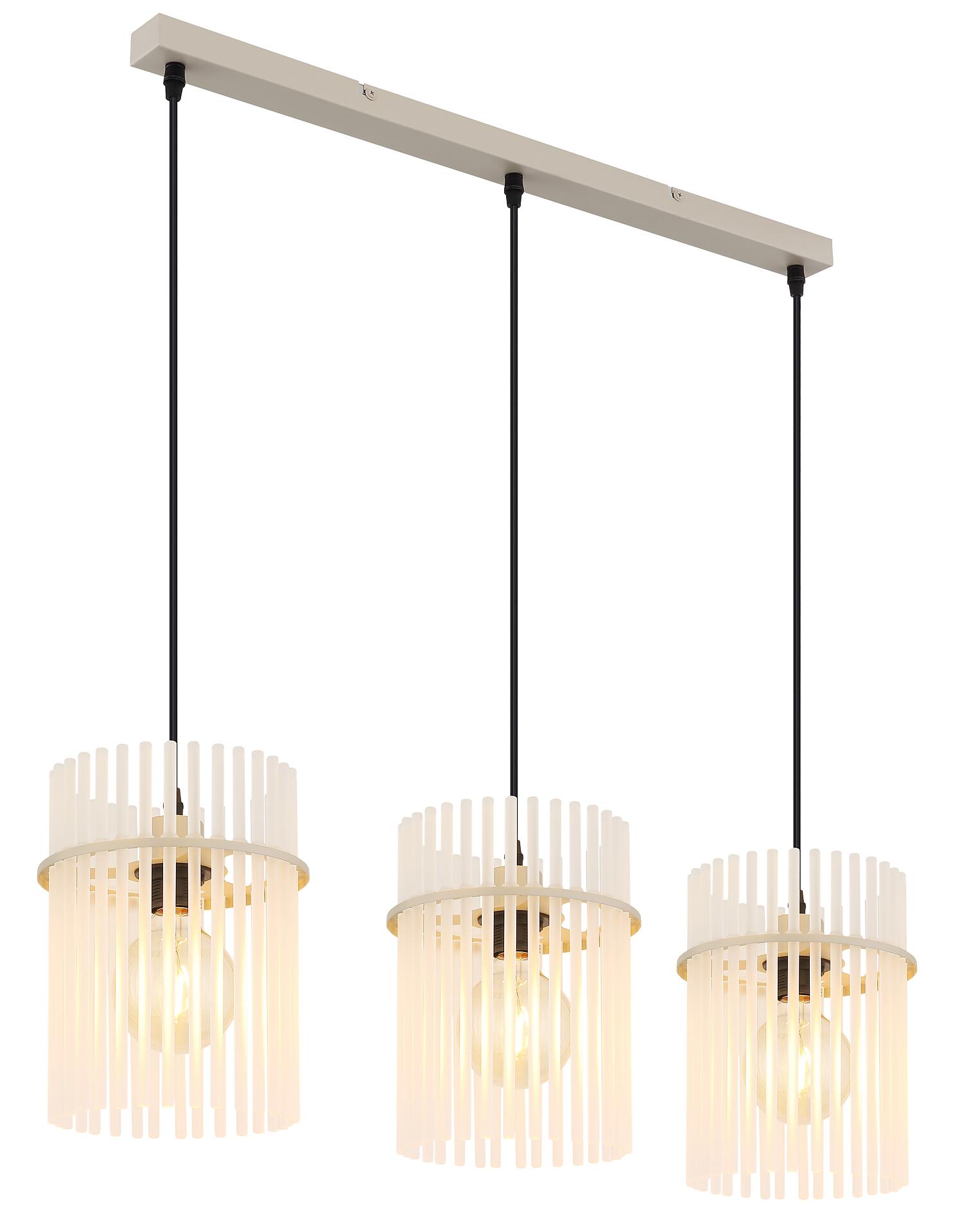 GLOBO Pendelleuchte sand Metall Glas B/H/T: ca. 80x140x20 cm E27 3 Brennstellen