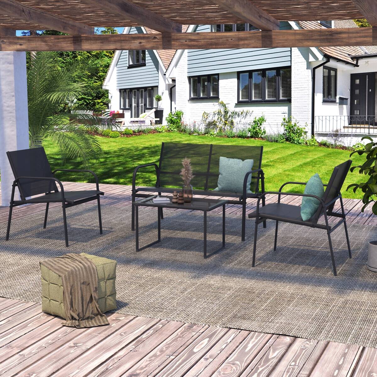 POCOline Gartensitzgruppe Lille dunkelgrau Stahlrohr