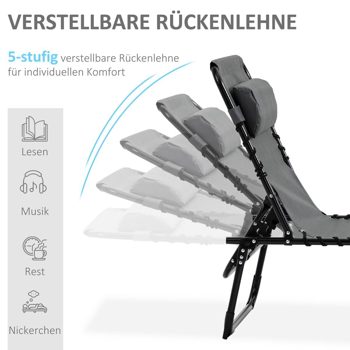 Outsunny Sonnenliege grau Stahl B/H/L: ca. 58x30x185 cm