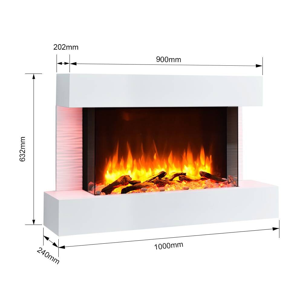 Balderia Wandkamin Elektrischer-Kamin Aidan weiß MDF B/H/T: ca. 100x63,2x24 cm
