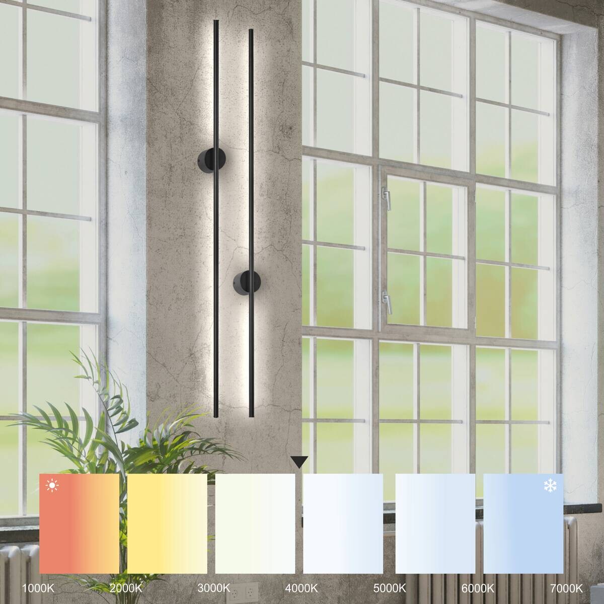 Lamkur LED-Wandleuchte Lana schwarz Metall H/L: ca. 120x7 cm 1 Brennstellen