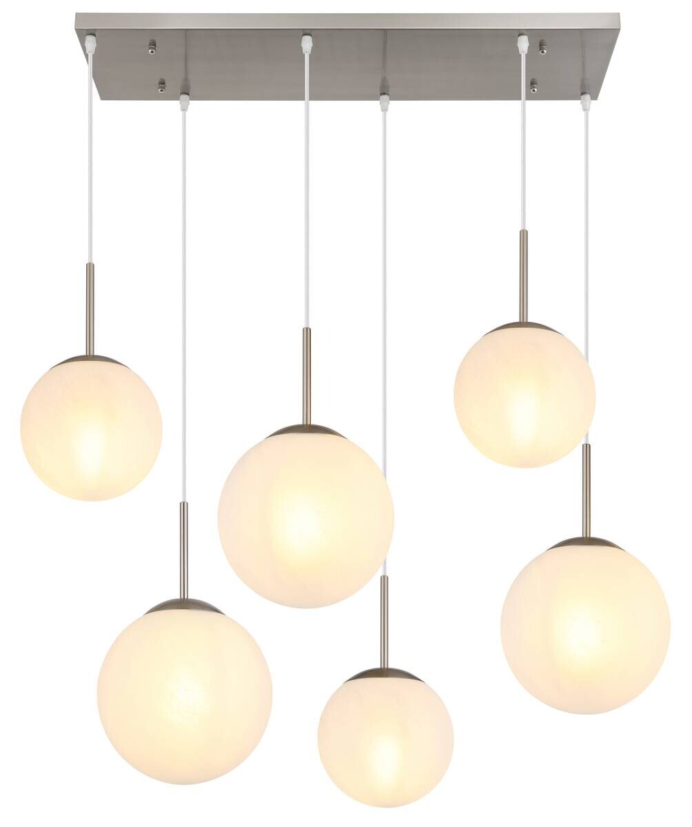 GLOBO Pendelleuchte KOP 30520601 klar Opal nickel Metall Glas B/H/L: ca. 93,5x120x43 cm E27 6 Brennstellen
