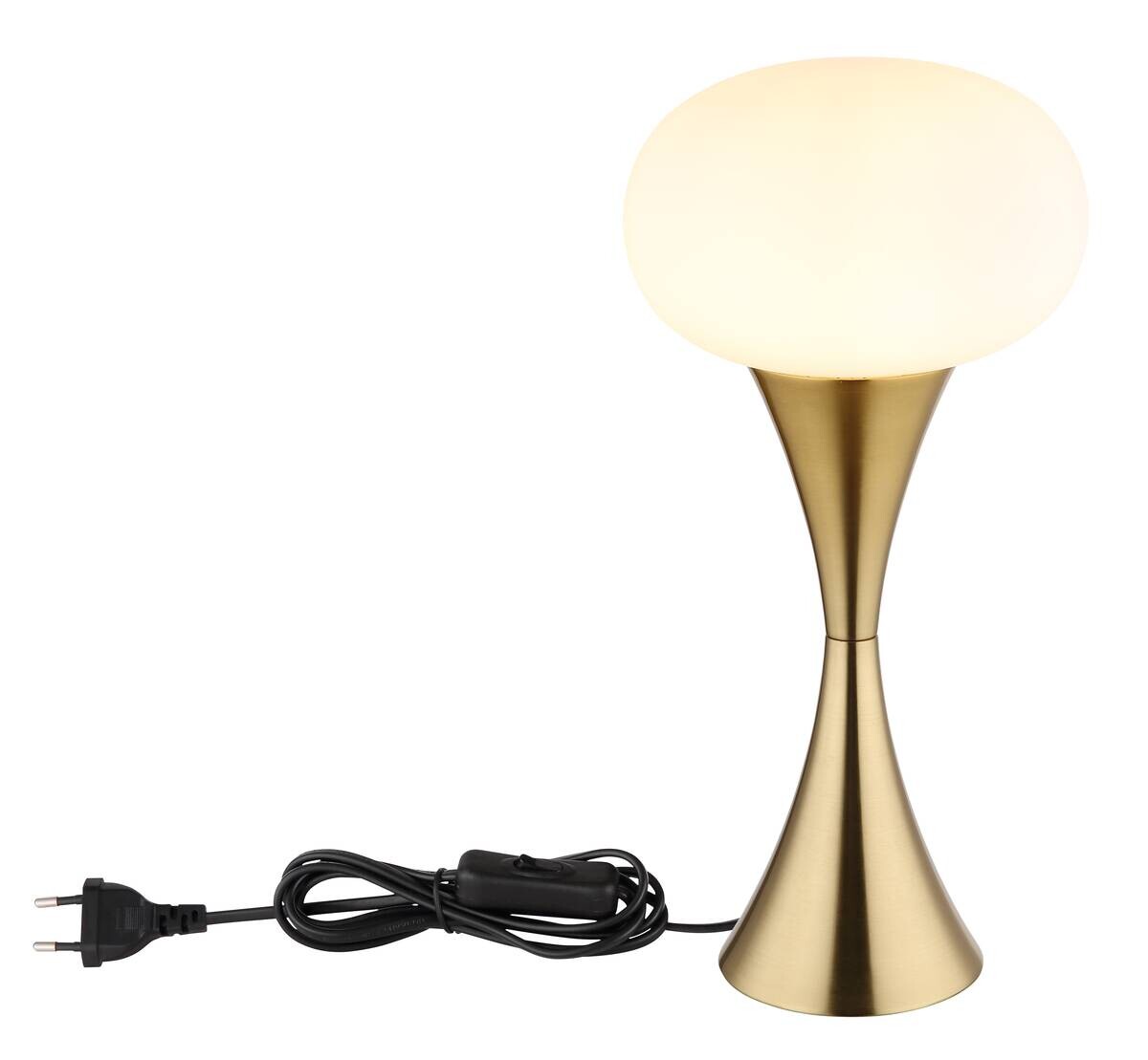 GLOBO Tischleuchte Opal messing Metall Glas H/D: ca. 36,9x18 cm E14 1 Brennstellen