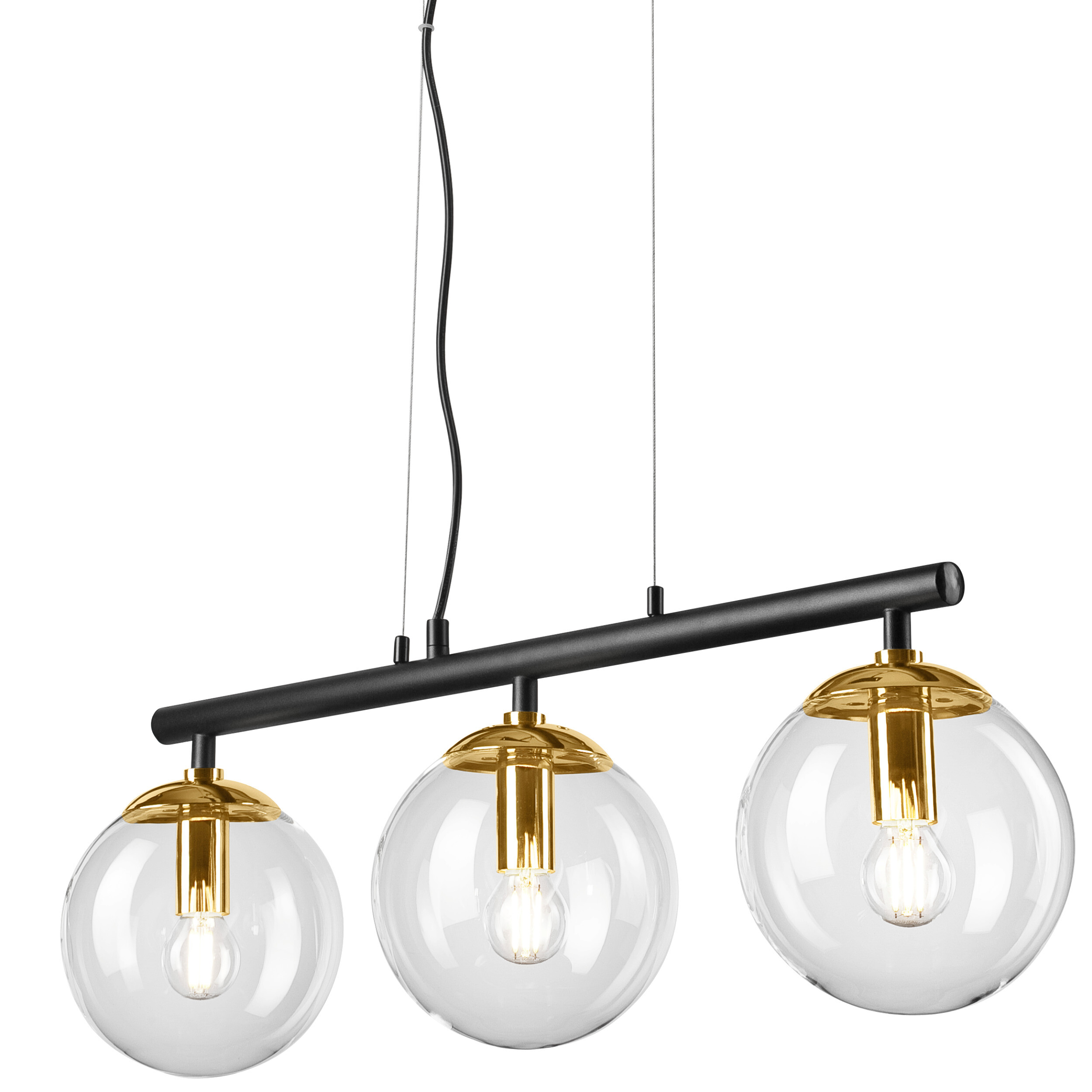 Lamkur Deckenleuchte gold Stahl Glas B/H/L: ca. 12x150x70 cm E14 3 Brennstellen