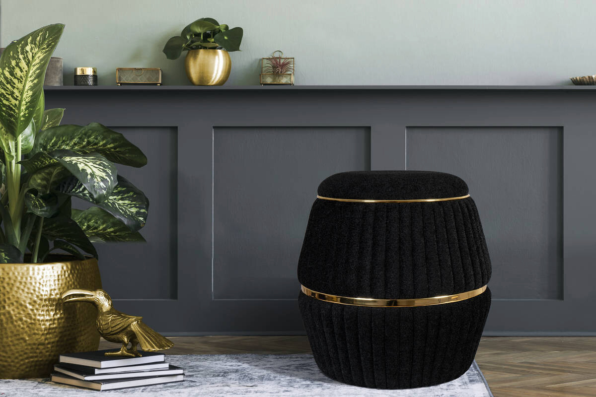 360 Living Hocker Doric 210 schwarz gold H/D: ca. 53x51,5 cm