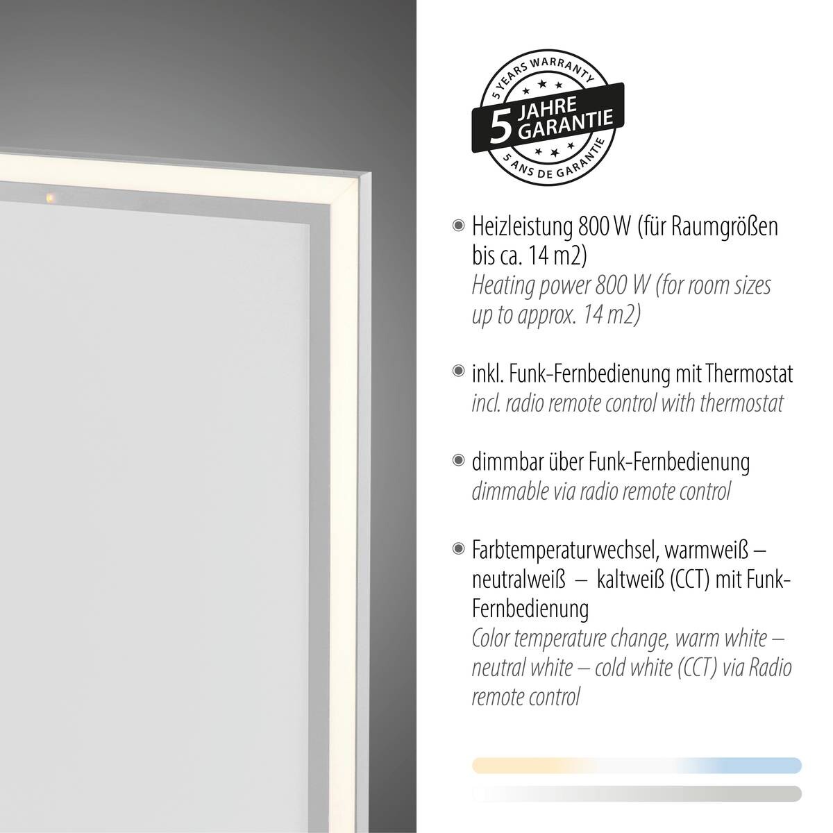 Just Light LED-Deckenleuchte mit Heizfunktion BEROA 18069-16 weiß Kunststoff Metall B/H/T: ca. 60x6,8x120 cm 1 Brennstellen