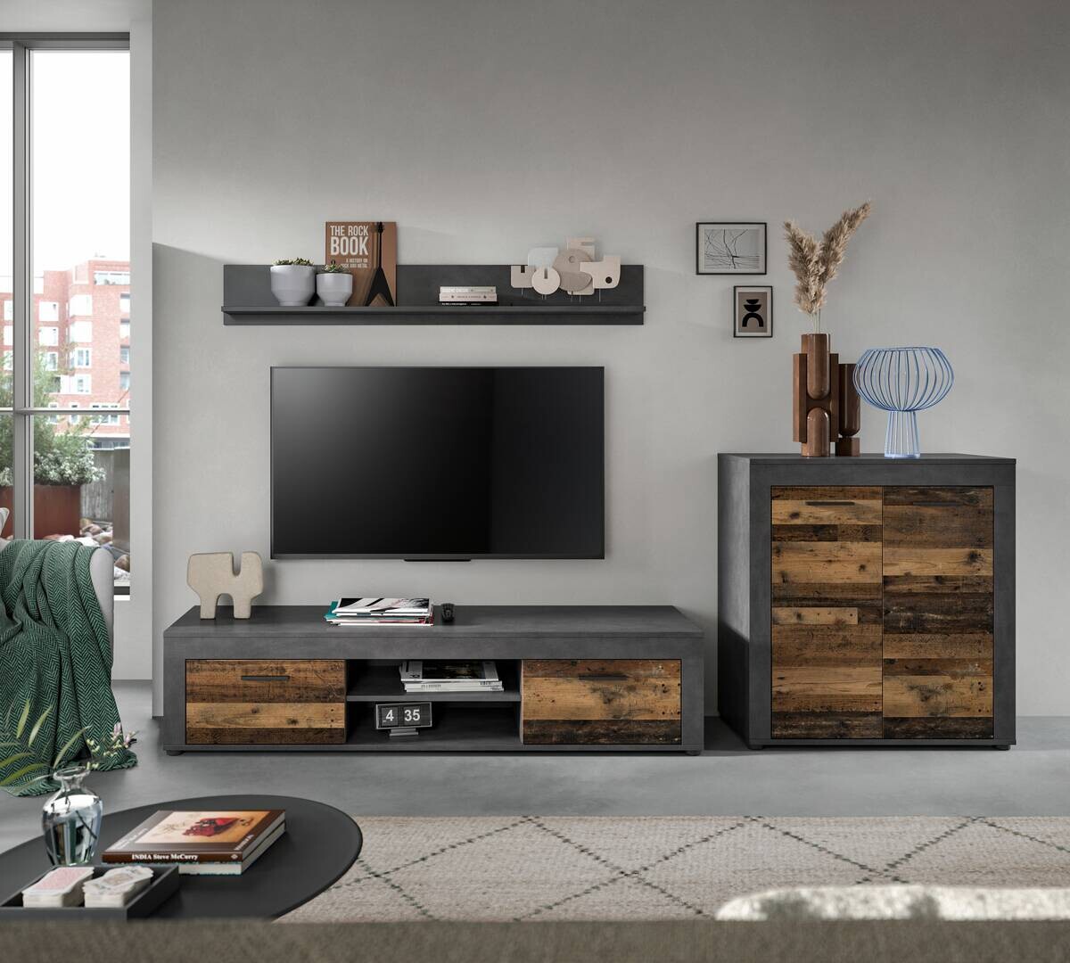 Wohnwand Jam Matera Nachbildung Old Wood Nachbildung B/H/T: ca. 159x255x35 cm