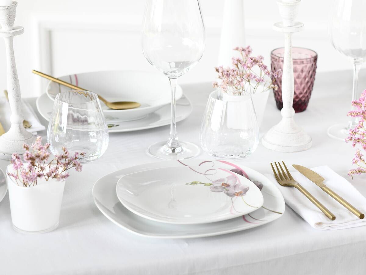 CreaTable Tellerset Square Orchidee weiß Porzellan