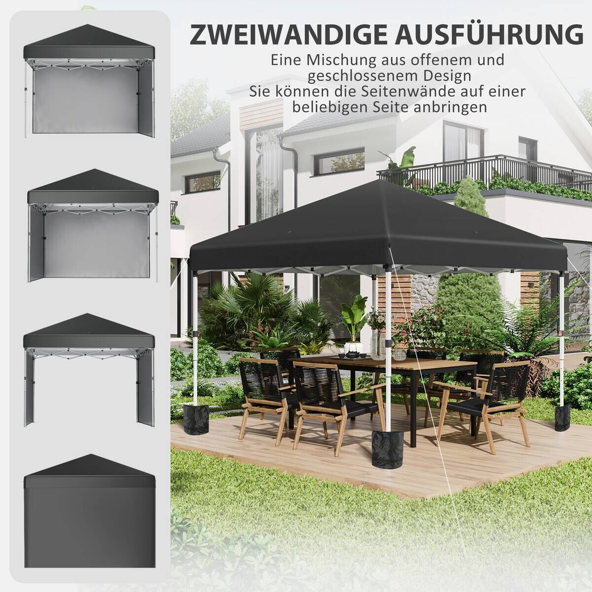 Outsunny Pavillon schwarz Polyester B/H/L: ca. 297x297x274 cm