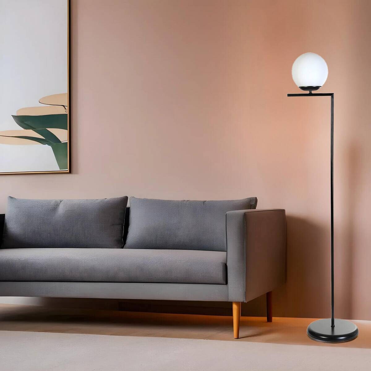 Opviq Stehleuchte weiß schwarz Metall Glas B/H/L: ca. 30x155x30 cm E27 2 Brennstellen