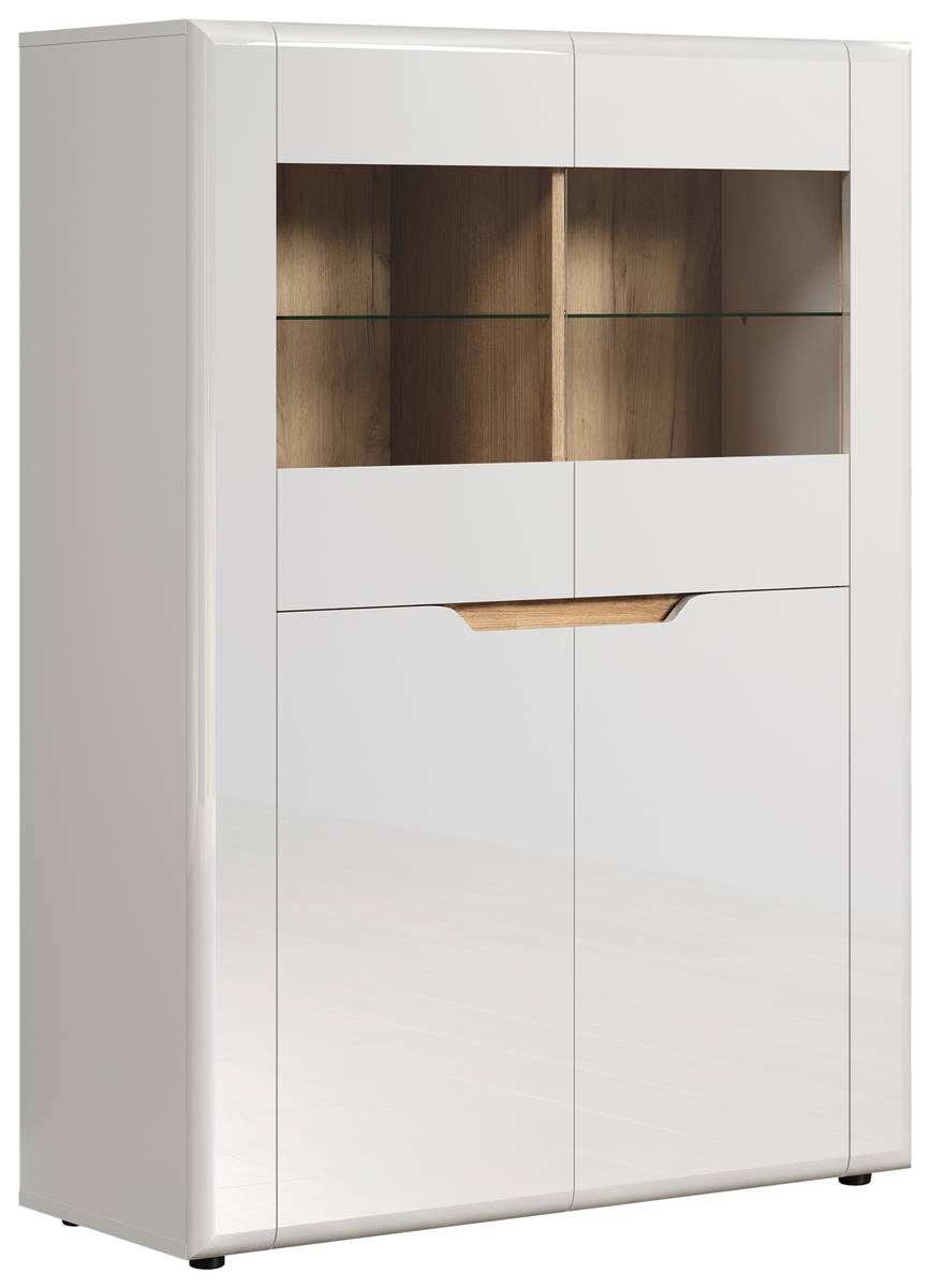 Highboard Marlon Eiche Evoke Coast Nachbildung weiß Hochglanz B/H/T: ca. 96x132x39 cm