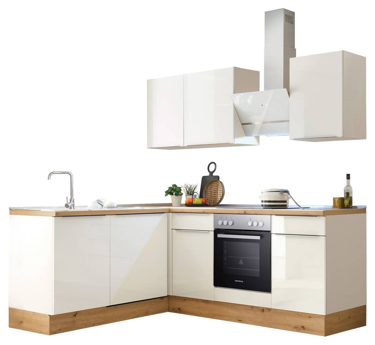 Respekta Winkelküche Marleen weiß Hochglanz B/H/T: ca. 220x211x170 cm