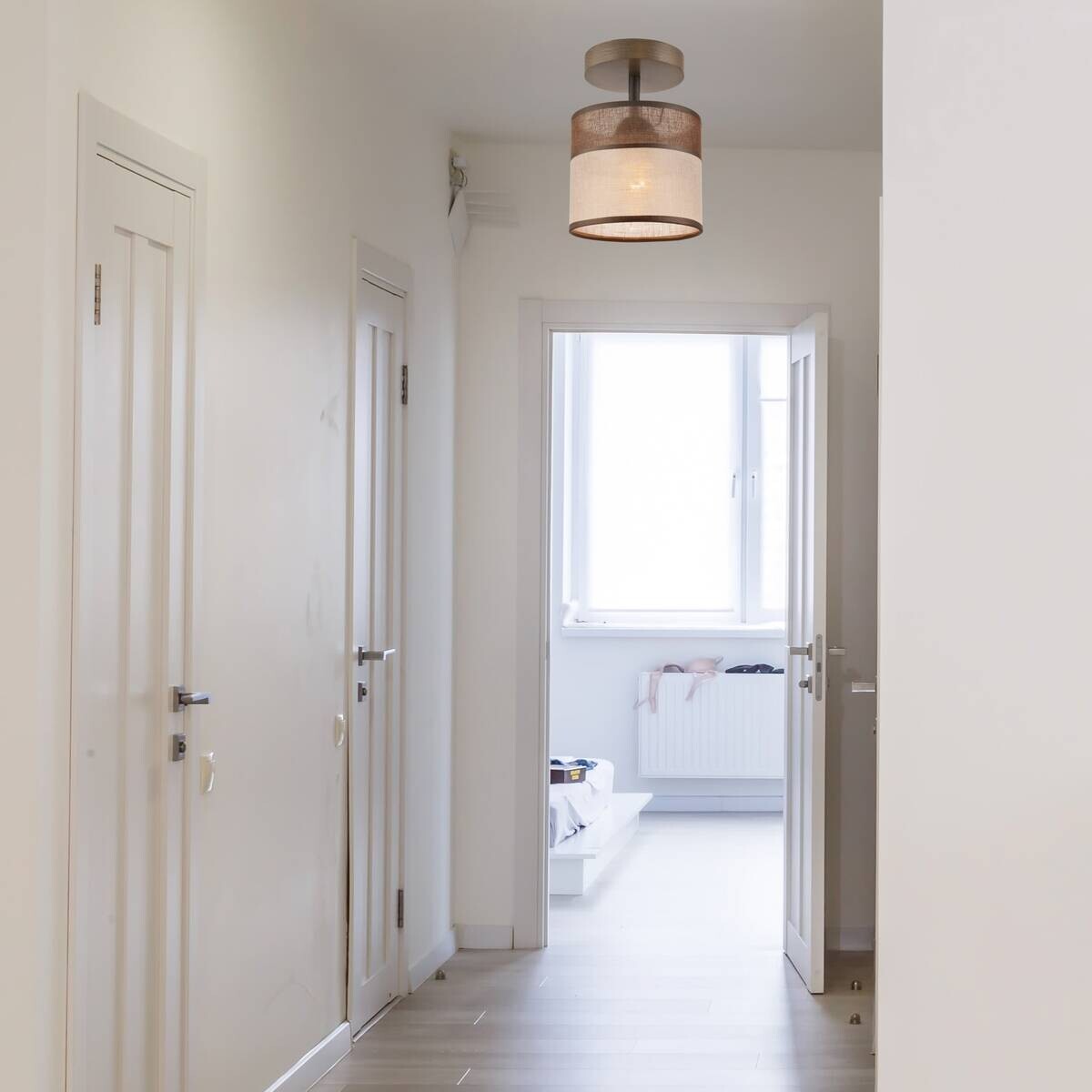 Lamkur Deckenleuchte Andrea natur Stahl Stoff Holz H/L: ca. 25x16 cm E27 1 Brennstellen