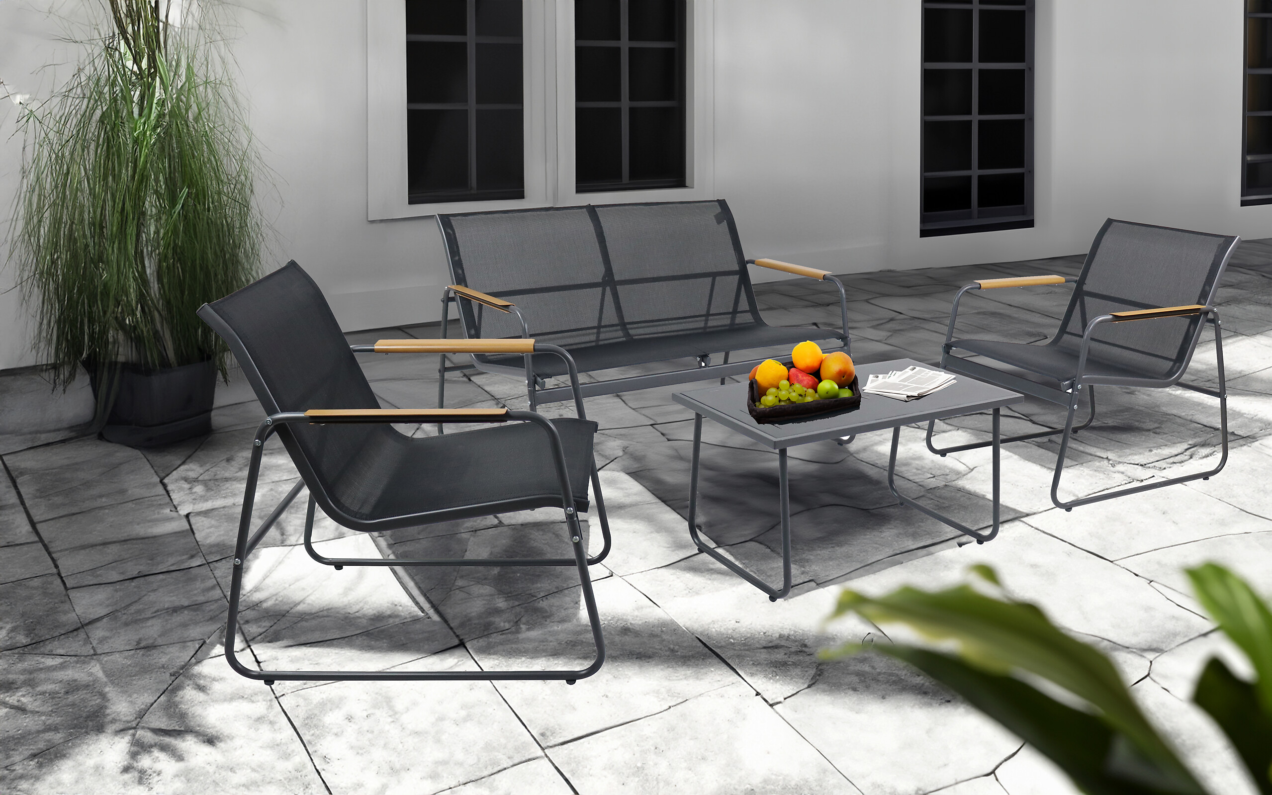 VCM Gartensitzgruppe Lexila schwarz Textilene B/H/L: ca. 110x76x74 cm