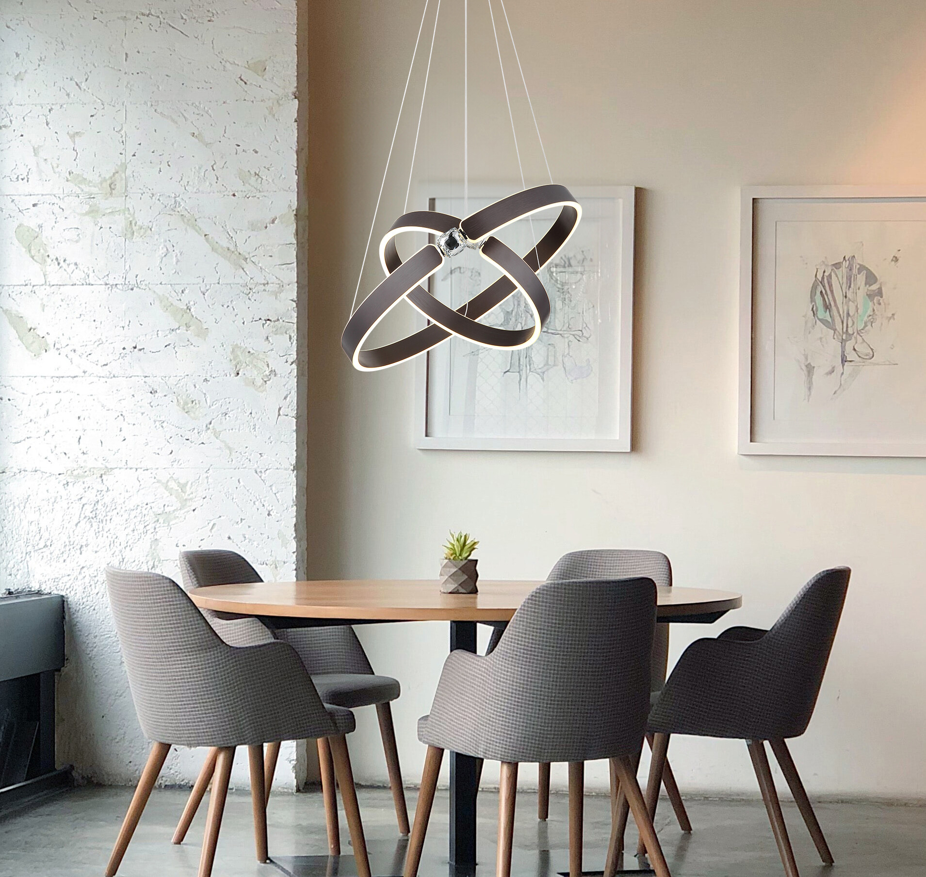 GLOBO LED-Pendelleuchte bronze Opal Metall Acryl H/L: ca. 125x60 cm
