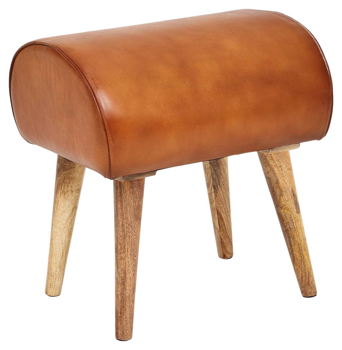 Wohnling Sitzhocker braun natur Leder Echtholz B/H/T: ca. 45x53x40 cm