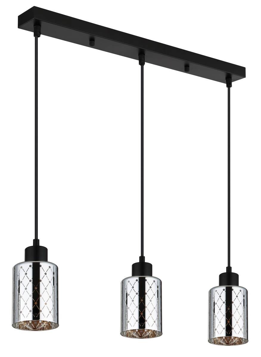 GLOBO Hängeleuchte mattschwarz klar Chrom PVC Glas Metall B/H/L: ca. 9x120x59 cm E27 3 Brennstellen