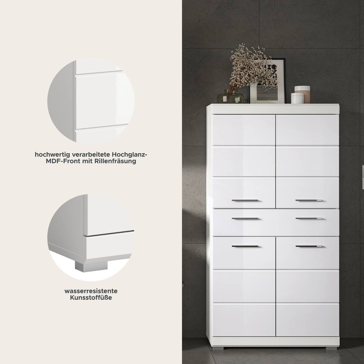 Badezimmer-Set Scout weiß weiß Hochglanz B/H/T: ca. 74x141x31 cm