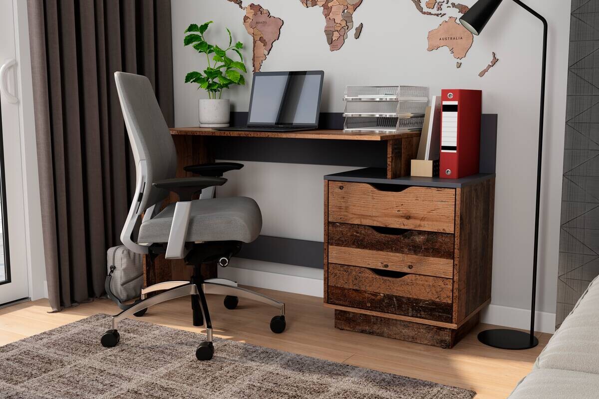 Schreibtisch BELFAST Eiche Old Wood Nachbildung anthrazit B/H/T: ca. 138x83,5x51,5 cm