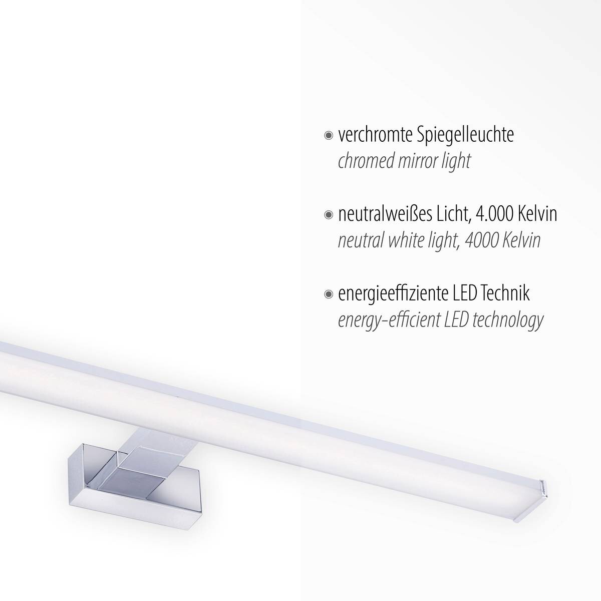 Just Light LED-Spiegelleuchte MATTIS 11133-17 weiß Chrom Kunststoff B/H/T: ca. 12,1x4,2x60 cm 1 Brennstellen