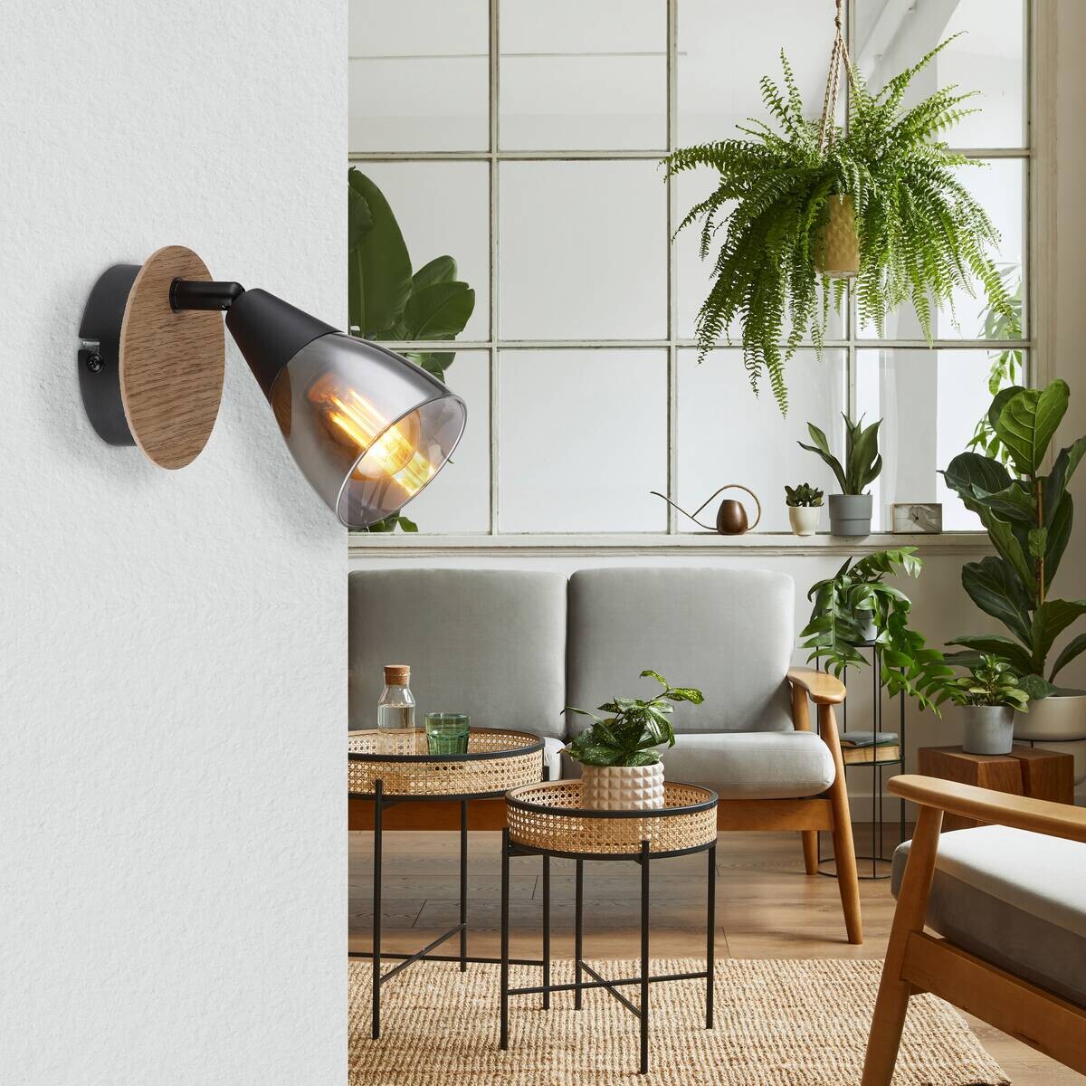 GLOBO Spot Mubby schwarz Rauch Metall Glas B/L: ca. 13x8 cm E14 1 Brennstellen