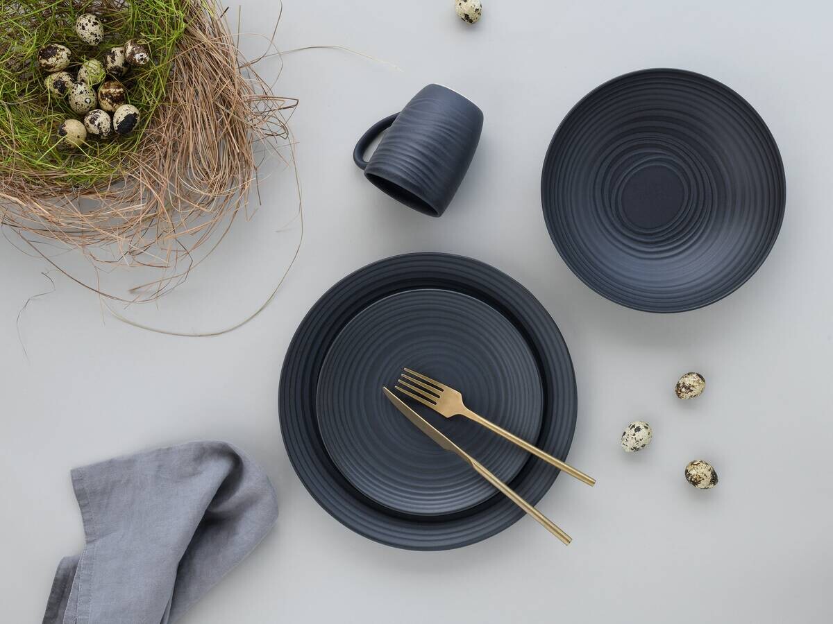 CreaTable Kaffeebecher Lava Stone schwarz Steinzeug 6 tlg.