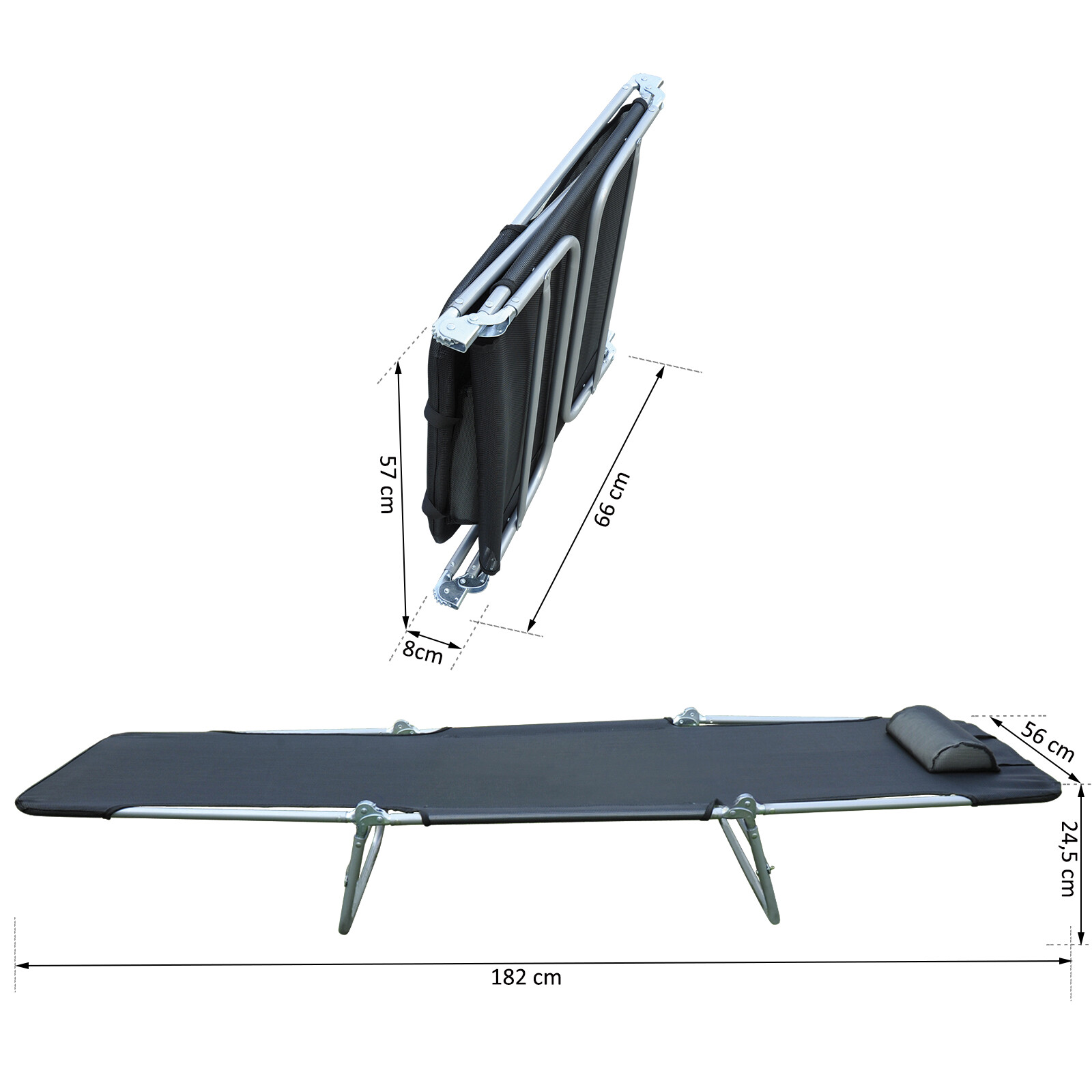 Outsunny Gartenliege schwarz Stahl B/H/L: ca. 56x24,5x182 cm