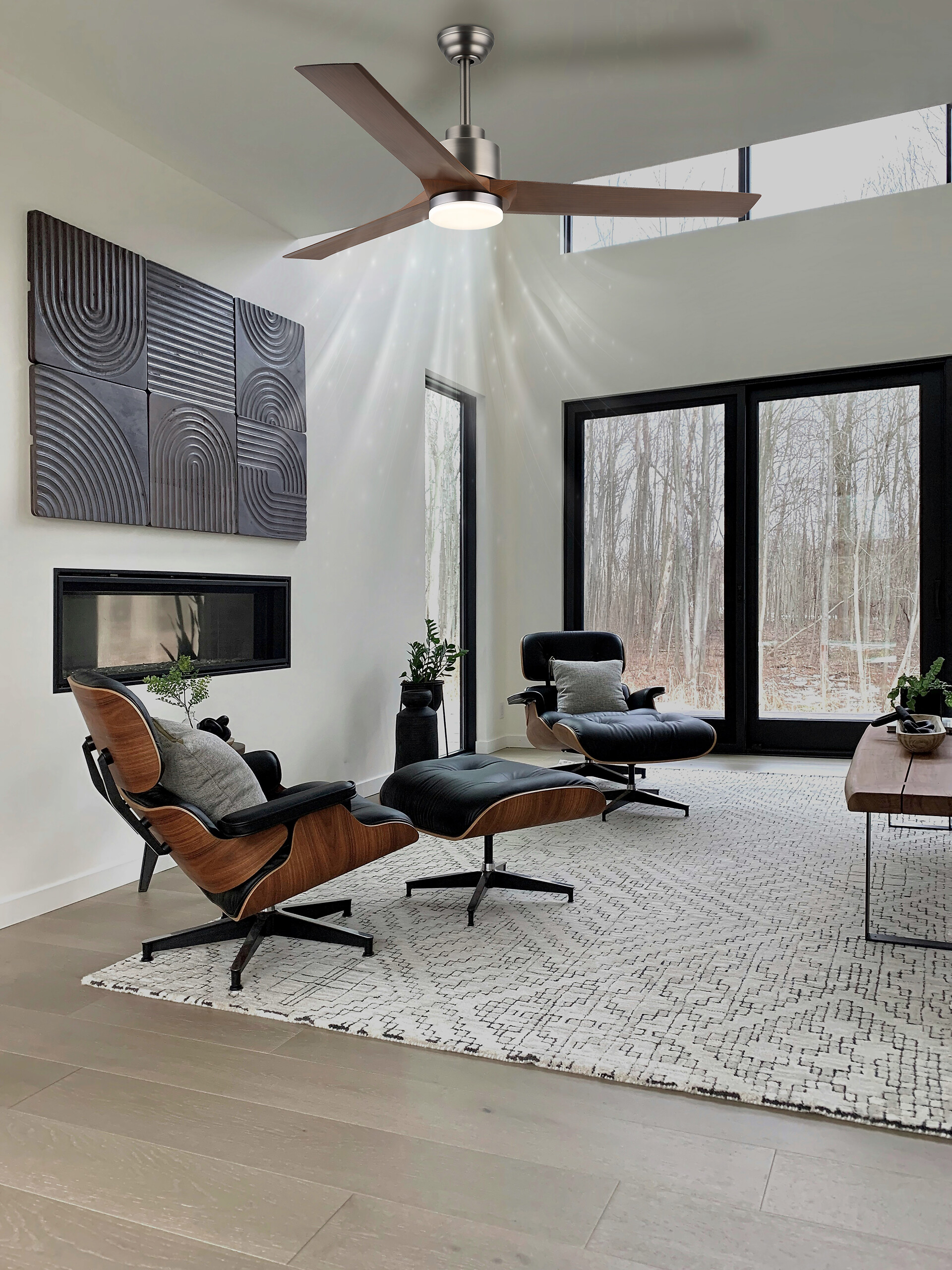 GLOBO LED-Deckenventilator dunkelbraun Opal grau Kunststoff Metall H/D: ca. 48x148 cm 1 Brennstellen