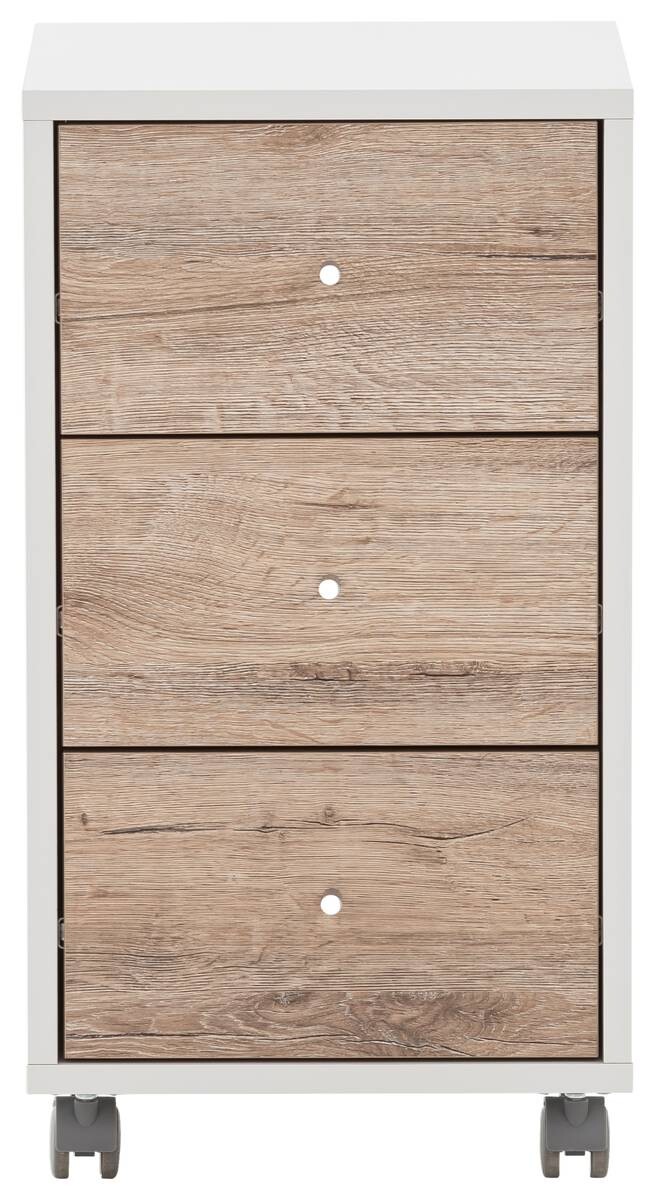 Rollcontainer Serie 400 perlweiß Optik Wildeiche Nachbildung B/H/T: ca. 32,6x59,7x39,1 cm