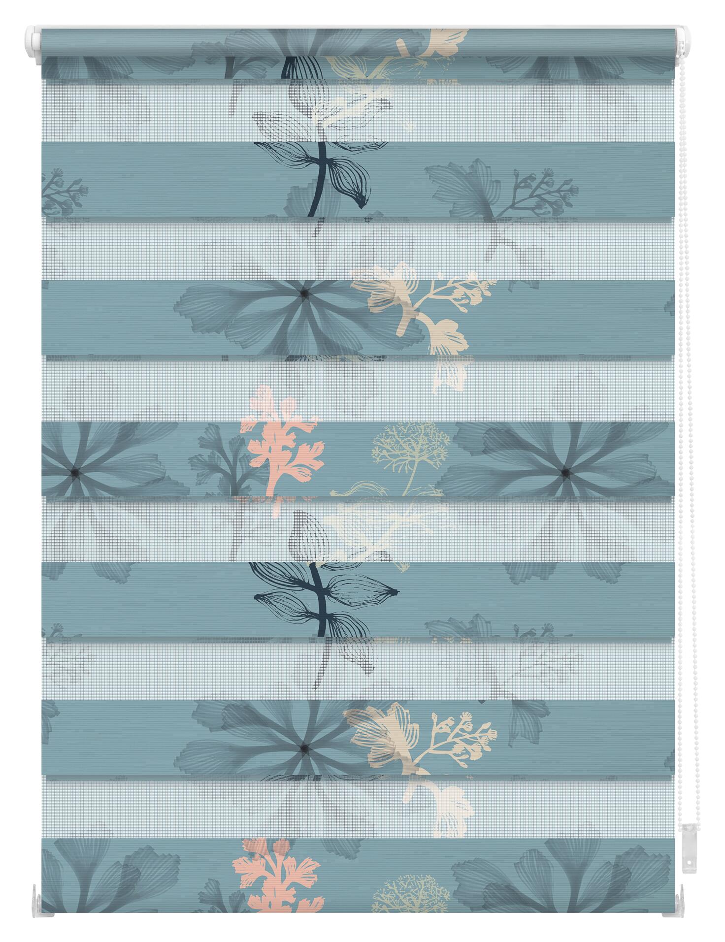 LICHTBLICK Doppelrollo Duo Aqua Floral blau B/L: ca. 80x150 cm